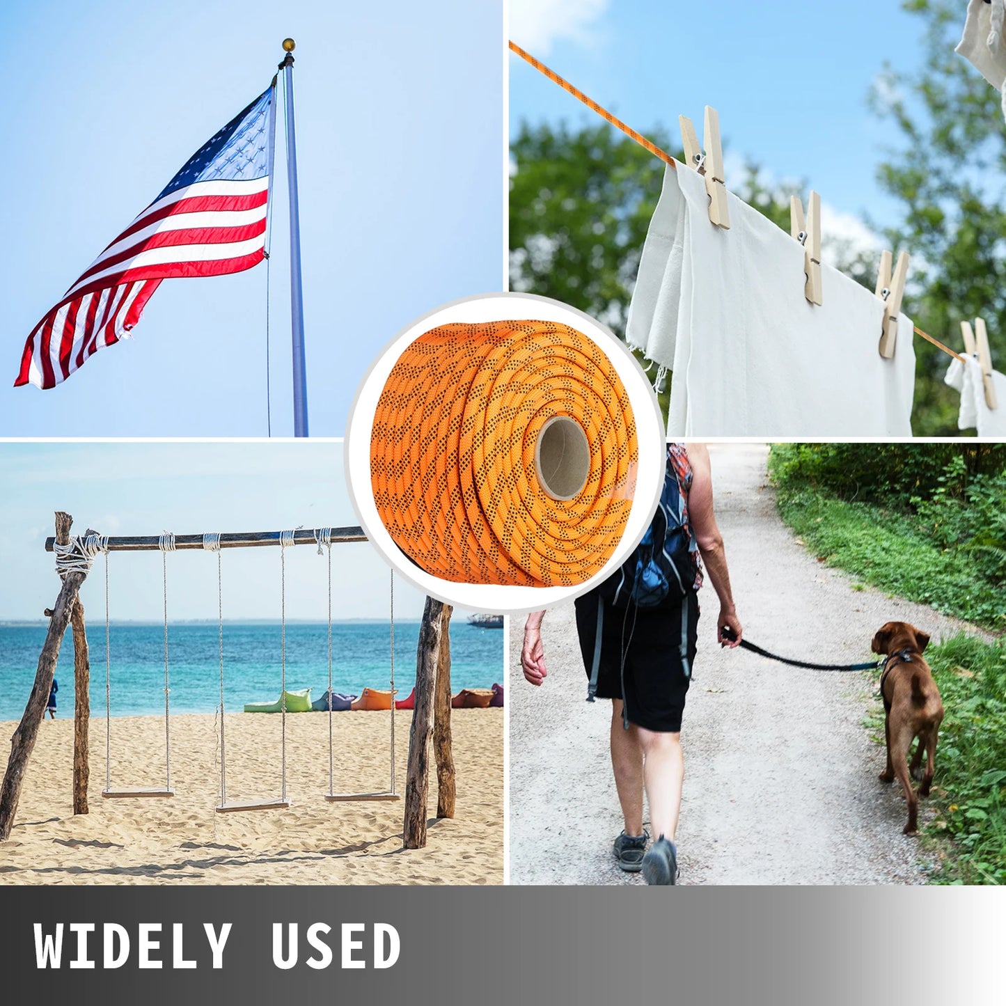 VEVOR 150/200 Feet Double Braid Portable Polyester Rope Pulling Rope Strong Clothesline retractable for Arborist Gardening Swing