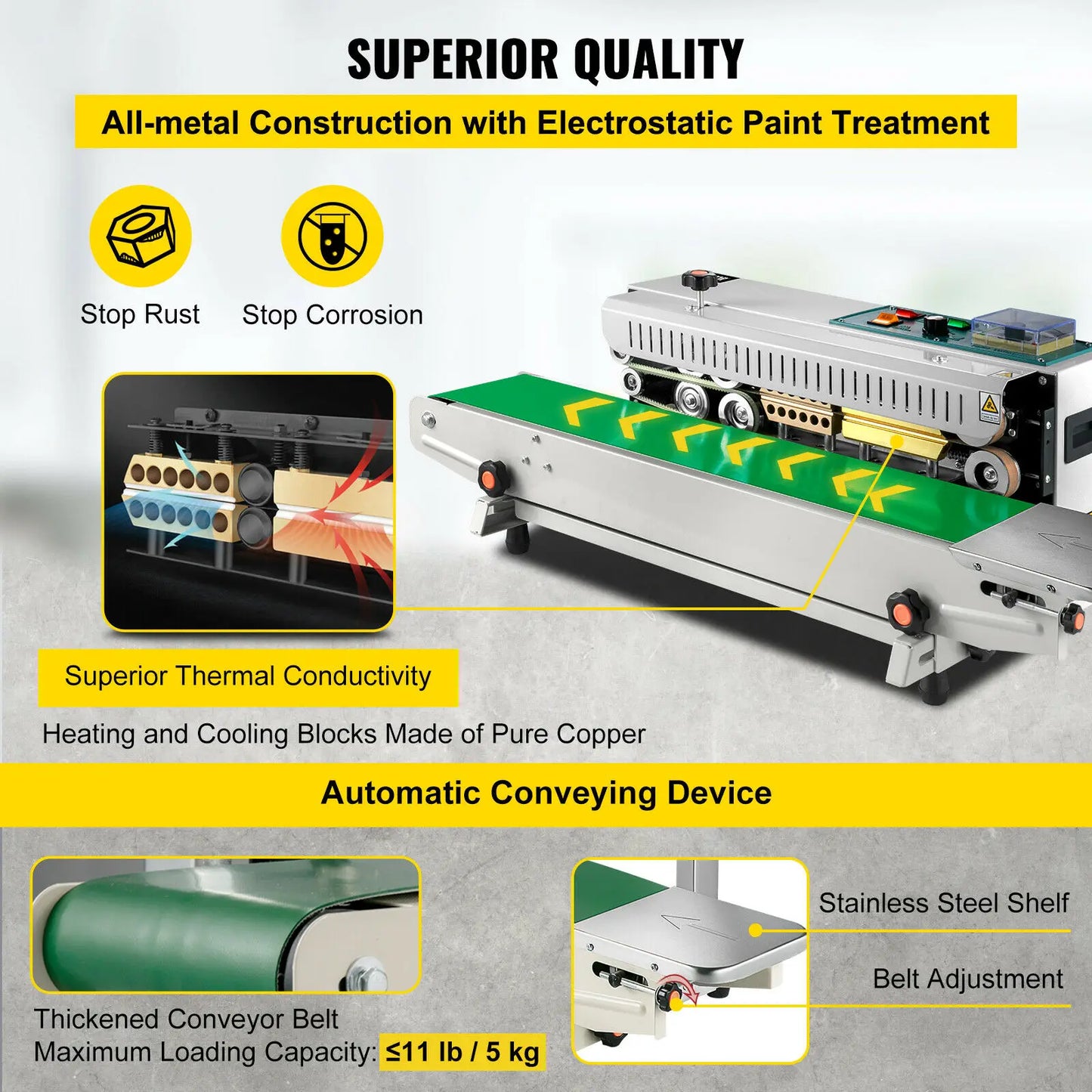 VEVOR FR-900 Automatic Horizontal Continuous Plastic Bag Band Sealing Machine Temperature Control Sealer for Product Packaging