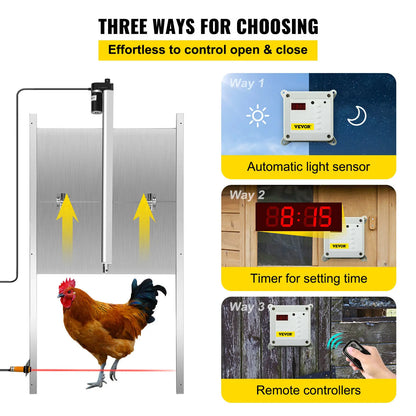 VEVOR Automatic Chicken Coop Door Timer & Light Sensor W/ 2 Remote Controls Opening Farm 110-220V Chicken Pets Dog Door Opener