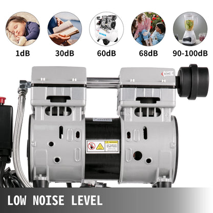 VEVOR 25/60L Air Compressor 110V/240V Silent Oil-Free Air Compressor 750W 1 HP For Home Repair Tire Inflation Whisper Compressor