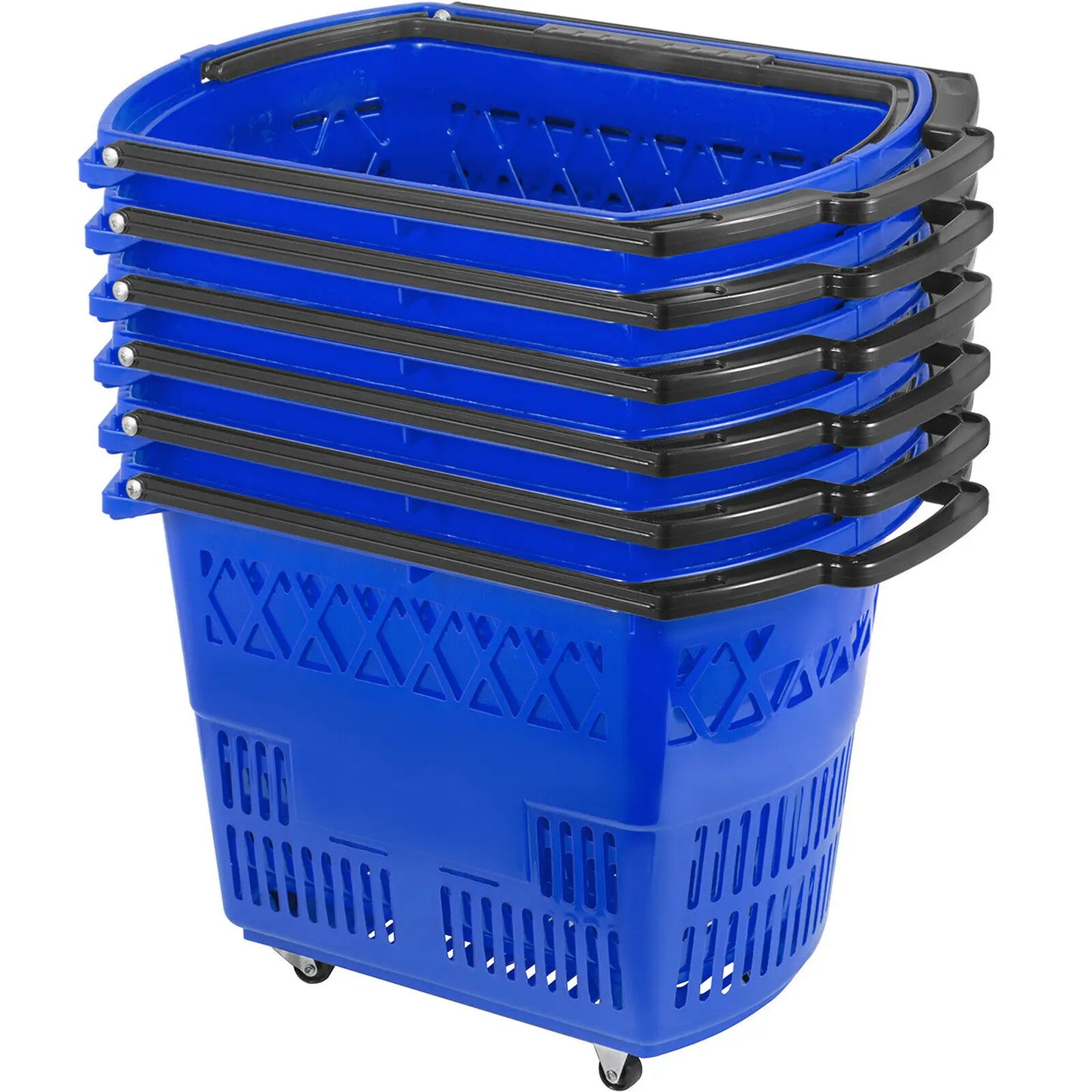 VEVOR 6Pcs Shopping Carts Plastic Rolling Shopping Basket with Wheels and Handles Portable Set for Retail Store Supermarket KTV