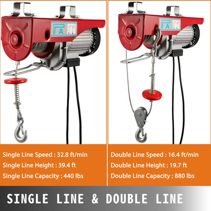 VEVOR 440/880 lbs Electric Hoist Crane New Portable Lifter Overhead Garage Winch with Wired Remote Control Clearance Sale