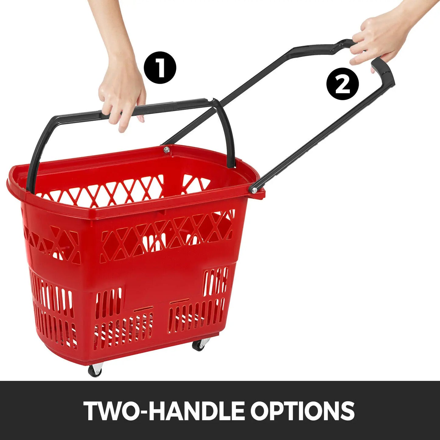 VEVOR 6Pcs Shopping Carts Plastic Rolling Shopping Basket with Wheels and Handles Portable Set for Retail Store Supermarket KTV