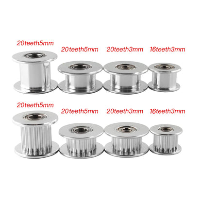 5Pcs GT2 Idler Timing Pulley 16-Tooth 20-Teeth With 3MM or 5MM Bore With Bearings For 3D Printer Parts 2GT Timing Belt 6MM 10MM