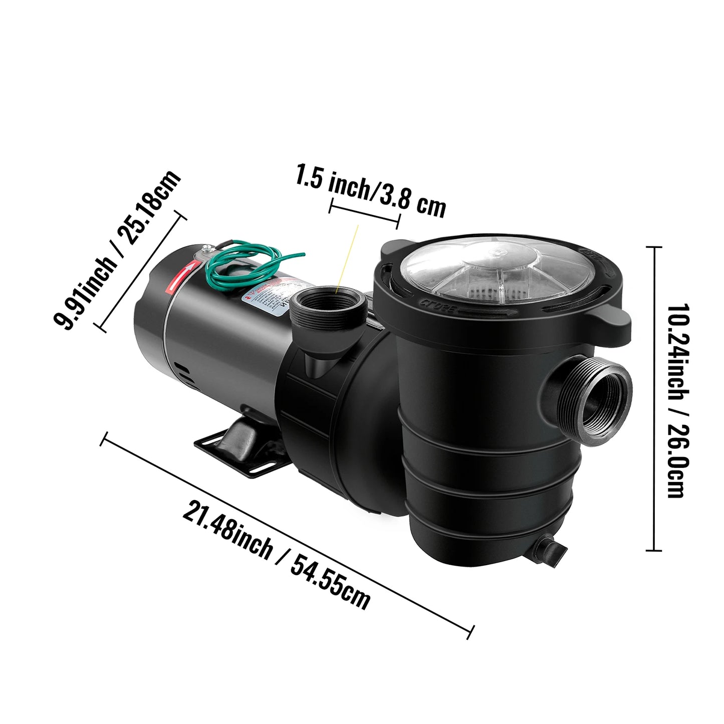 VEVOR 230V Swimming Pool Pump 1HP 750W Motor In/Above Ground Inlet/Outlet 52.6ft / 47.6ft Quiet For Clean Swimming Pool Water