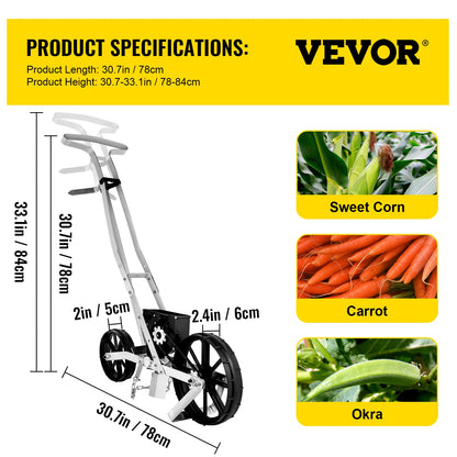 VEVOR Multi-function Hand-push Seeder W/ 6 Seed Plates Precision Lawn Spreader Cotton Vegetable Wheat Corn Peanut Seeder Planter