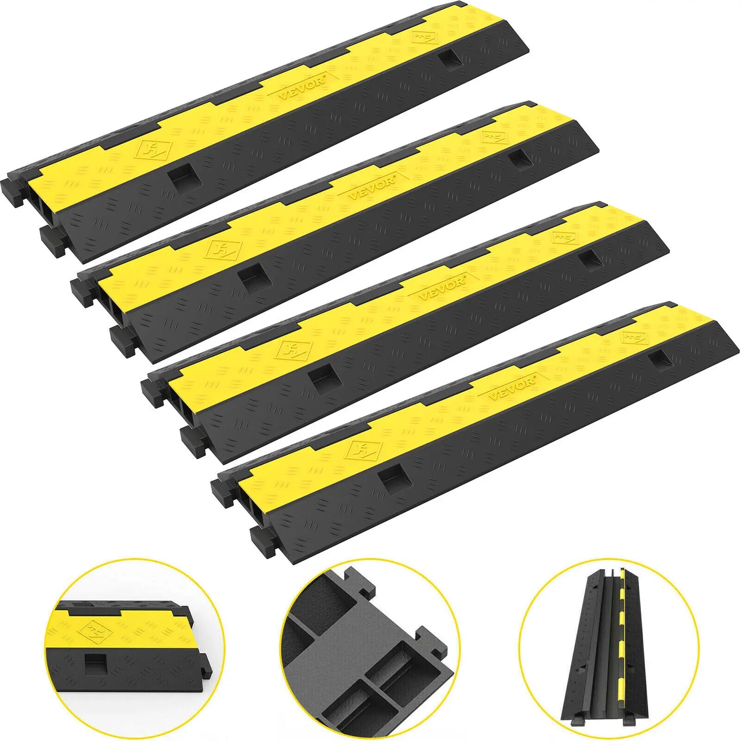 VEVOR Cable Protector Ramp Wire Cable Cover Cord Guard 2 Channels Rubber + PVC 11000LBS Speed Bump Parking Lots Driveway Traffic