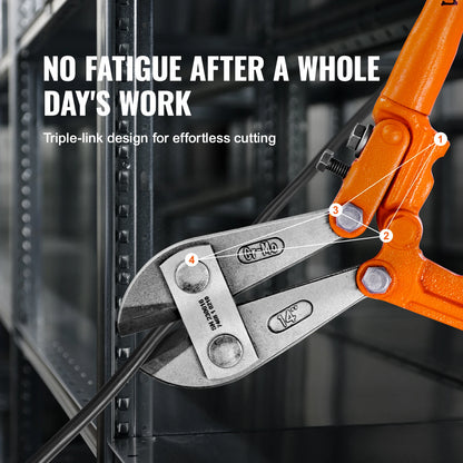 VEVOR Bolt Cutter 8in/14in/18in/24in Lock Cutter Bi-Material Handle with Soft Rubber Grip Chrome Molybdenum Alloy Steel Blade