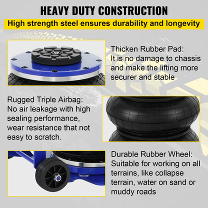 VEVOR 3 / 5 Ton Car Triple Bag Air Jack Pneumatic Jack Fast Lifting Height 16 Inch / 40CM for Car Truck Van SUV Auto Repair Tool