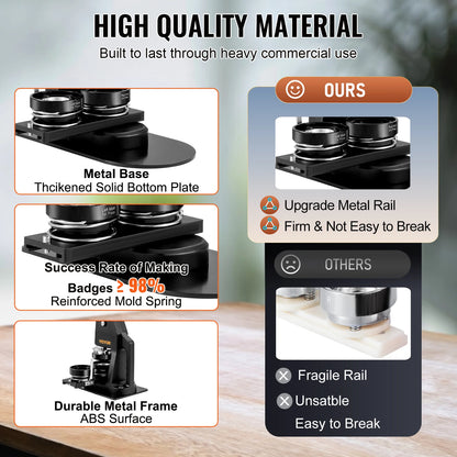 VEVOR 25+58MM/32+58MM Badge Maker Machine DIY Button Pin with 500Pcs Free Parts Press Kit Circle Manufacture Button Making Tool