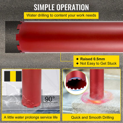VEVOR Diamond Core Drill Bit 450mm Length 5/4in Universal Thread Hole Cutter for Drilling Concrete Brick Masonry Marble w/ Blade