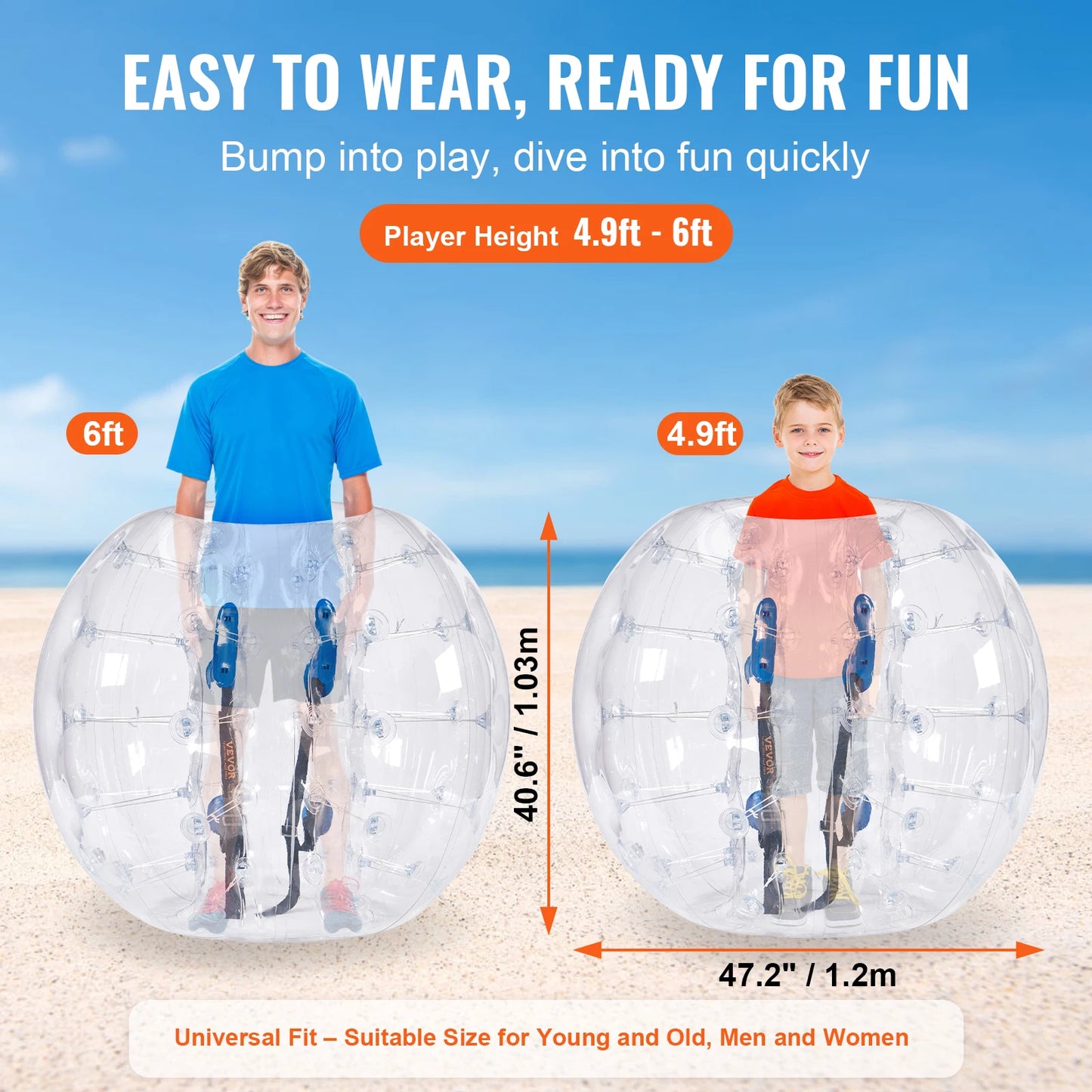 VEVOR 2-Pack Inflatable Bumper Balls 4FT/1.2M Body Zorb Ball Aults Kids Bubble Soccer Balls PVC Blow Up Toy for Teen & Adult