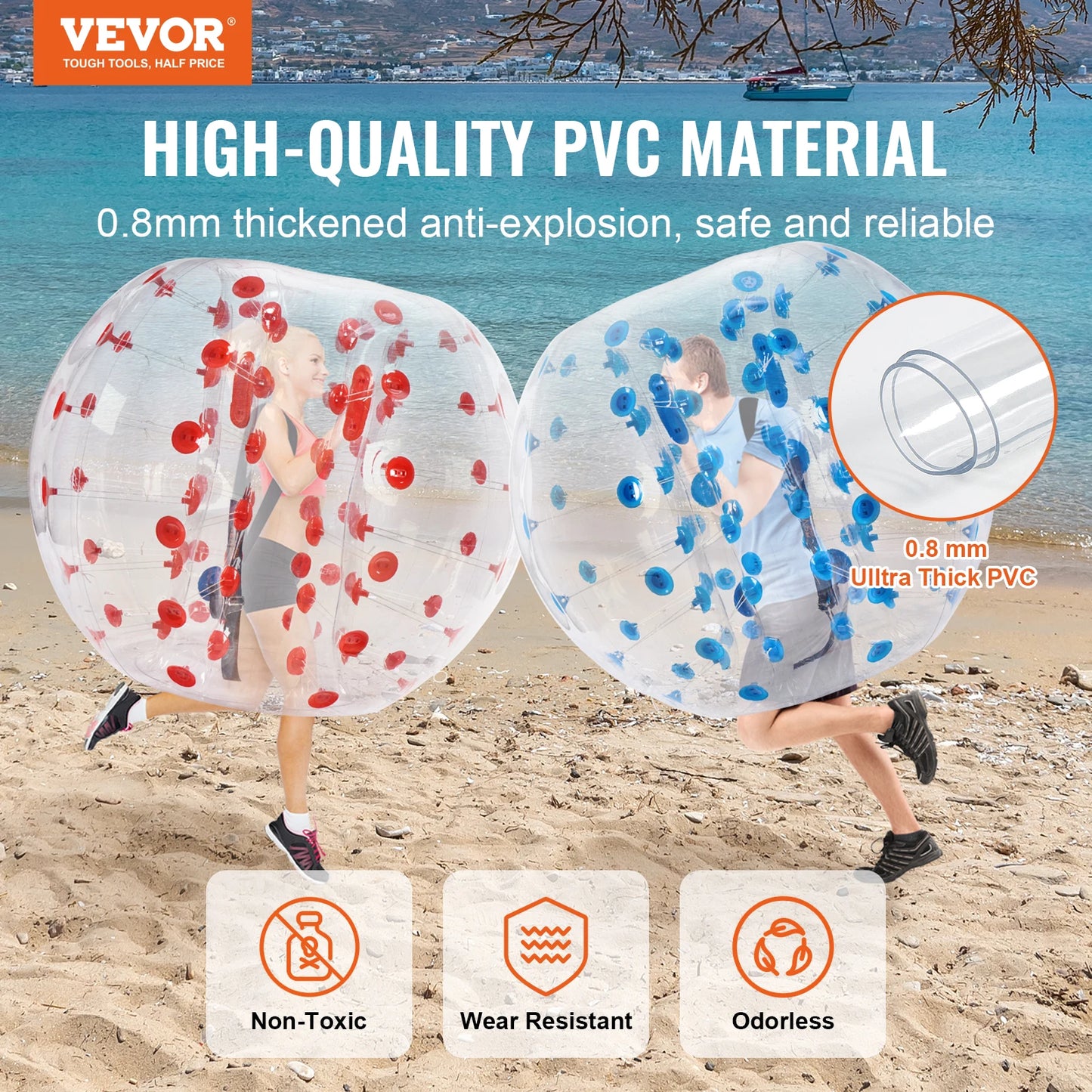 VEVOR 2-Pack 5FT/1.5M Inflatable Bumper Balls 0.8mm Thick Bubble Soccer Balls Inflatable Zorb Balls for Adults Children