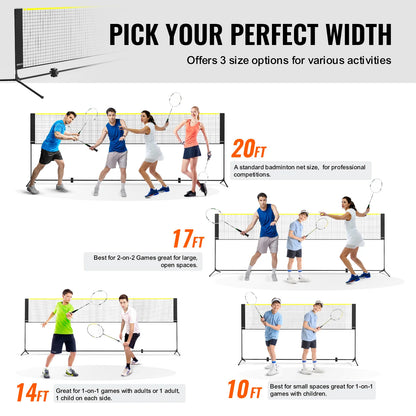 VEVOR 10/14/17FT Badminton Net Height Adjustable Volleyball Net Wide Foldable Pickleball Net Portable Easy Setup Tennis Net Set