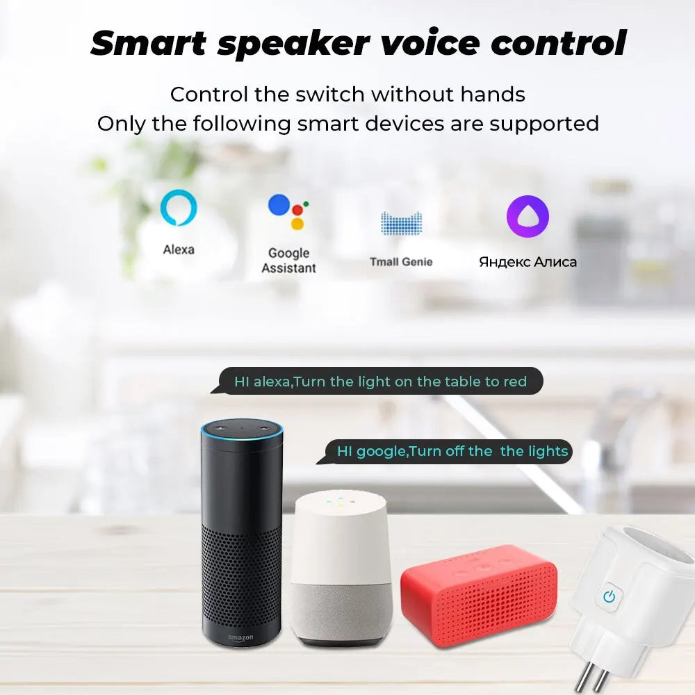 Smart Socket WiFi EU Plug 20A With Power Monitoring Timer Home Outlet Support Google Alice SmartThings Alexa