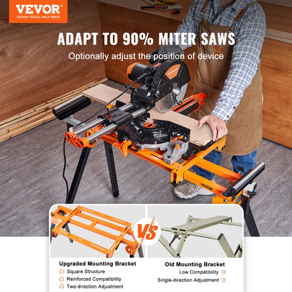 VEVOR 79in Miter Saw Stand with One-piece Mounting Brackets Clamps Rollers Sliding Rail 330lbs Load Capacity for Cutting Works