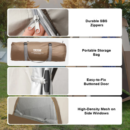 VEVOR Camping Shower Tent 66" x 66" x 87" 1 Room Oversize Outdoor Portable Shelter Privacy Tent with Detachable Top Hanging Rope