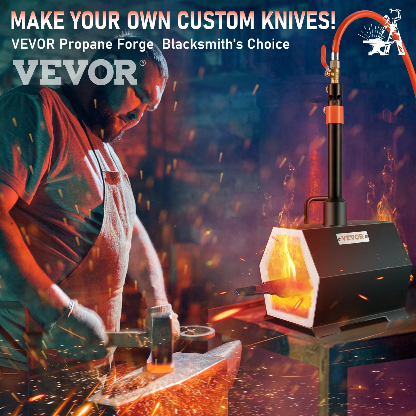 VEVOR EU Propane Forge Portable Single Burner Tool and Knife Making Large Capacity Blacksmith Farrier Forges Gas Forging Tools