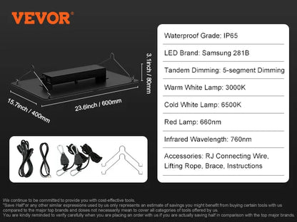 VEVOR Quantum Board LED Grow Light Samsung 281B Full Spectrum Phyto Lamp for Greenhouse Growing Indoor Plants Vegetables Growth