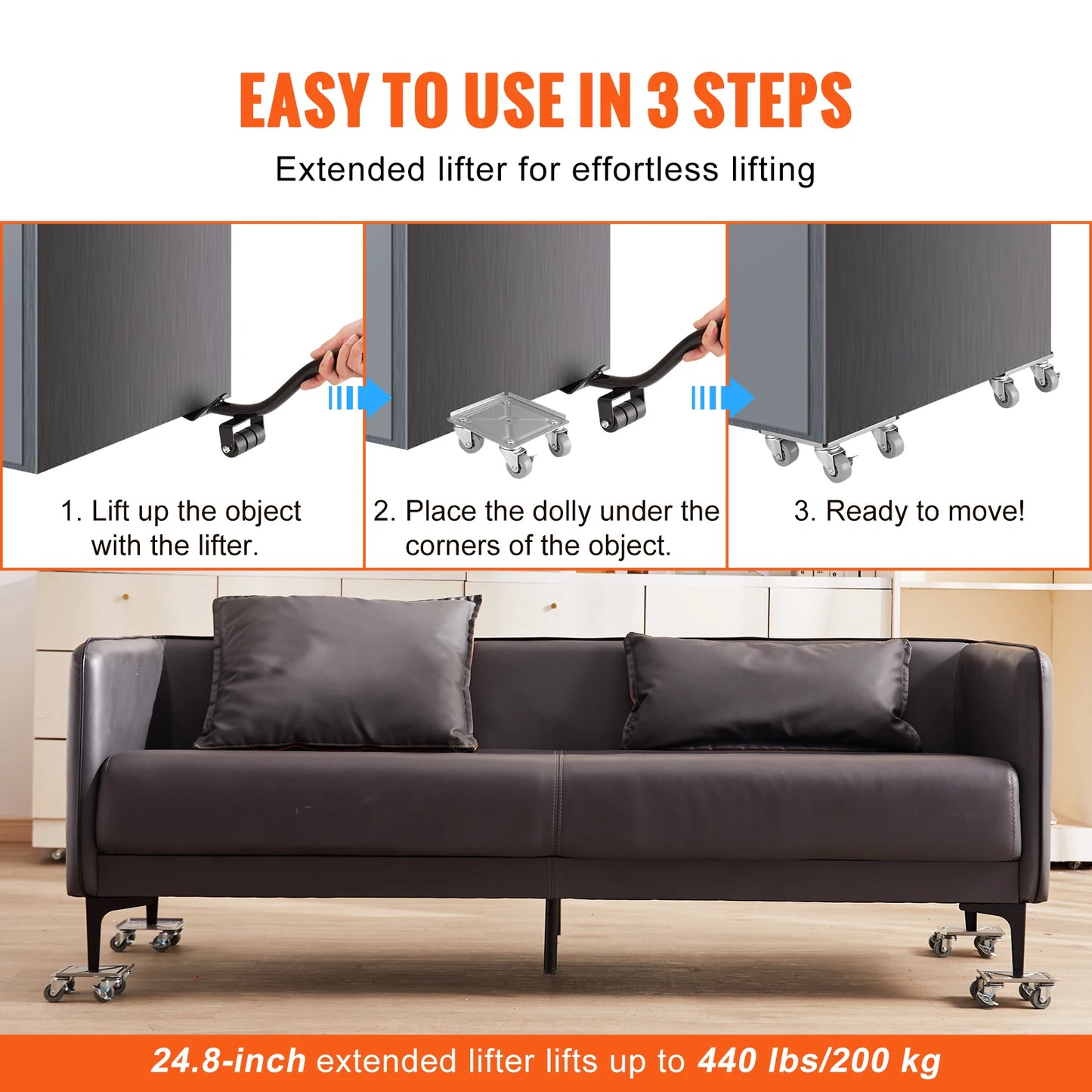 VEVOR 4pcs 360° Rotation Industrial Machinery Mover Pallet Trolley Heavy Furniture Movers Dolly for Transporting Cargo Warehouse