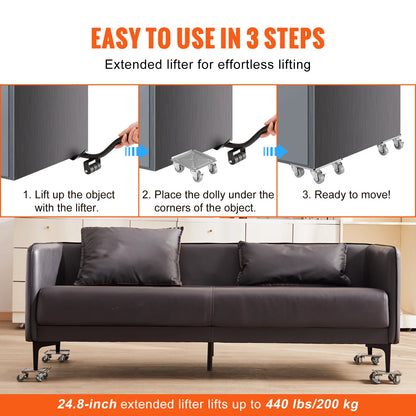 VEVOR 4pcs 360° Rotation Industrial Machinery Mover Pallet Trolley Heavy Furniture Movers Dolly for Transporting Cargo Warehouse