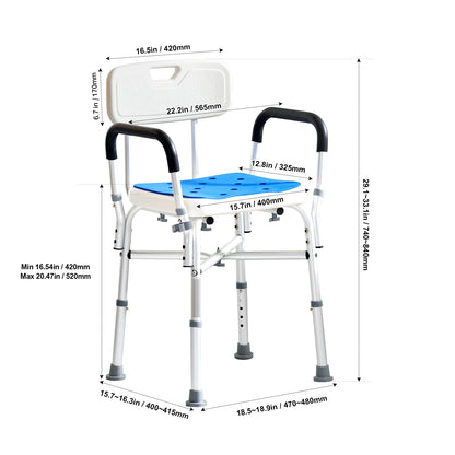 VEVOR Shower Chair Seat Adjustable Height Bench Bath Chair for Elderly Disabled Shower Chair for Inside Shower Bathtub 400/350lb