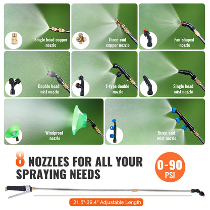 VEVOR Battery Powered Backpack Sprayer 0-90 PSI Adjustable Pressure 4 Gallon Tank Back Pack Sprayer with 8 Nozzles and 2 Wands