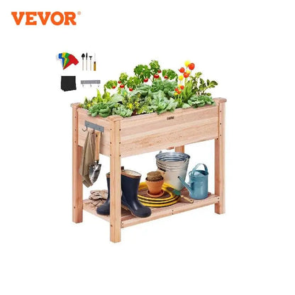 VEVOR Wooden Raised Garden Bed Planter Box Elevated/Floor w/ Whole Kit and Drainage System for Planting Flower Vegetable Herb