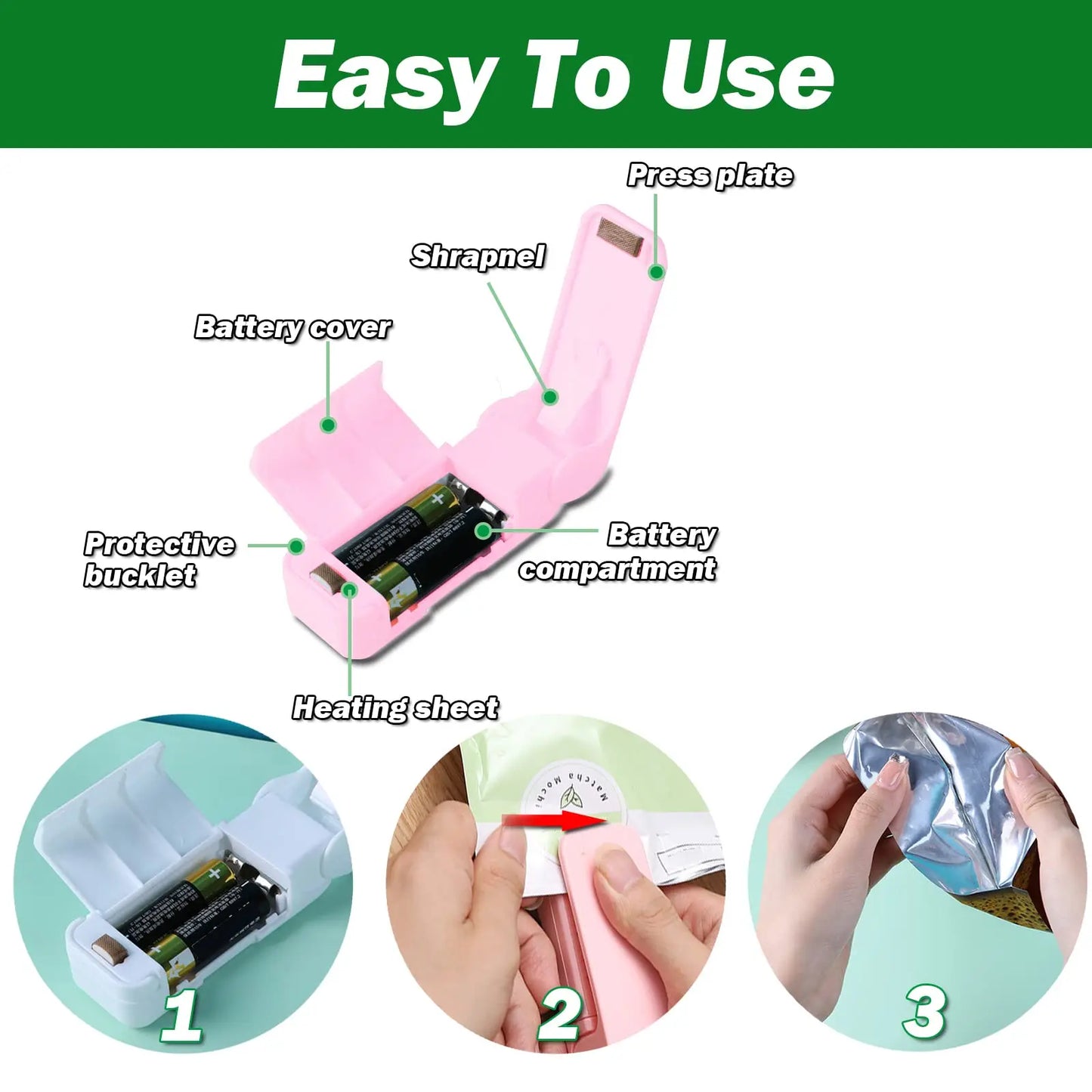 1pc Abs Material Multi-Functional Sealer Aa Battery-Powered Can Seal Potato Chips Instant Noodles And Any Other Plastic Bags