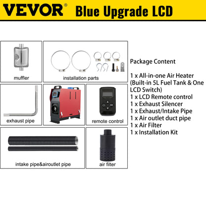 VEVOR 8KW 12V Car Heater Diesel Air Heater All in One with Silencer for Car Bus Trailer RV Various Diesel Vehicle Parking Heater