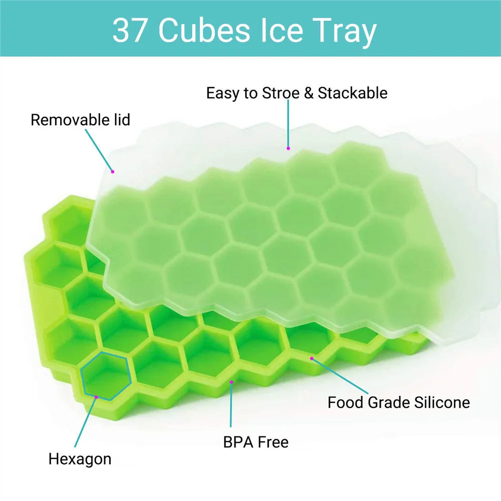 Ice Block Mold Honeycomb Silicone Ice Block Ice Tray Mould Reusable Food Grade Ice Maker with Lids for Summer Juice Wine