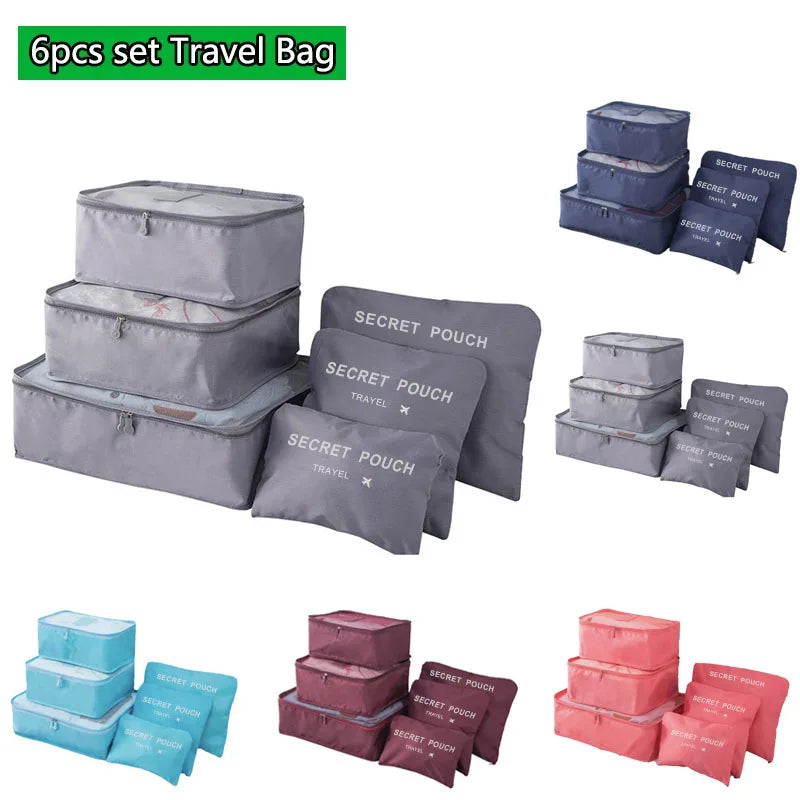 6pcs Simple Solid Color Travel Storage Bag, Clothing Storage Bag, Dry And Wet Separate Storage Bag, Cosmetic Bag Wash Bag Toilet