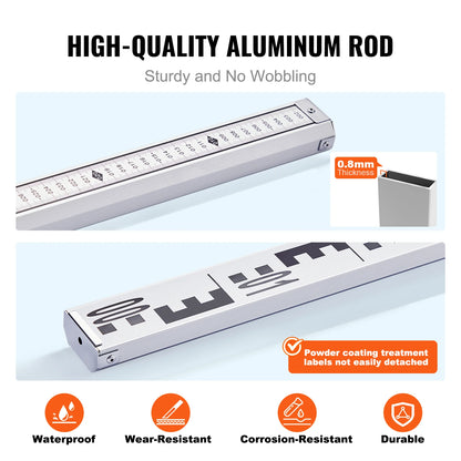 VEVOR Aluminum Grade Rod 4M Metric Telescopic Measuring Rod Double-Sided Scale in CM/MM Leveling Rod Stick Aluminum Alloy Survey