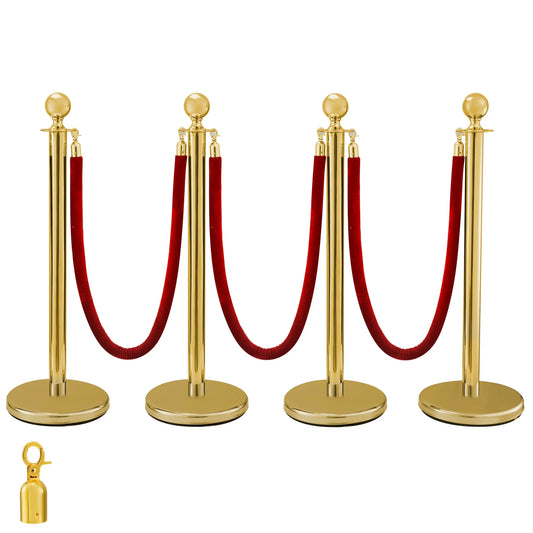 VEVOR 38Inch Gold Silver Stanchion Posts Queue Red Velvet Rope Crowd Control Line Barriers with Stable Base for Party Supplies