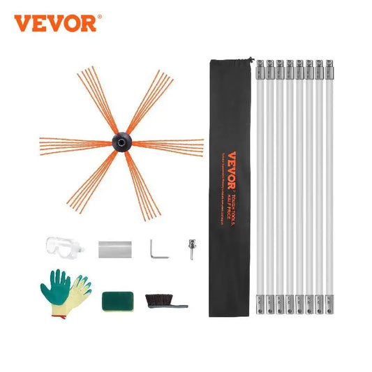 VEVOR 23/26/30/33/39ft Chimney Sweep Kit w/ Reinforced Nylon Flexible Rods Ergonomic Chimney Cleaning Brush 360-Degree Brush