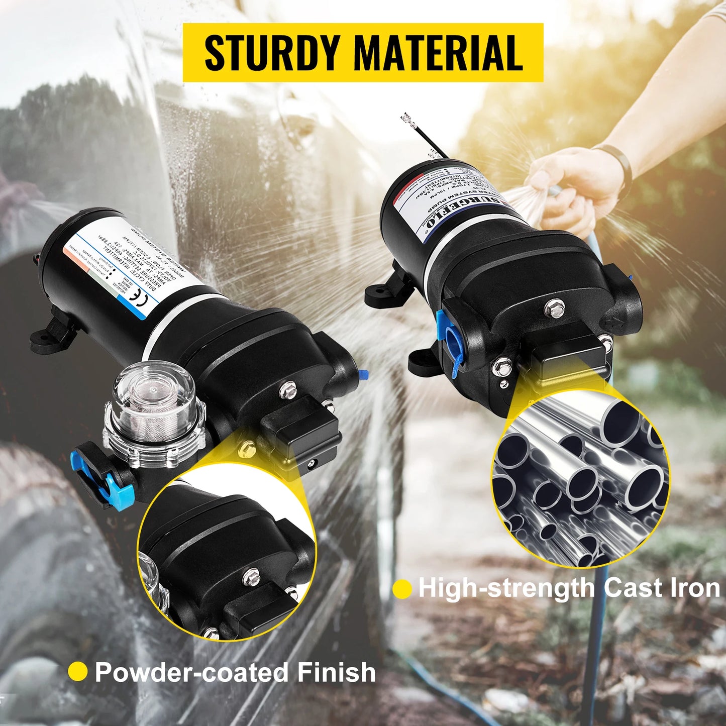 VEVOR 12V Diaphragm Water Pump 10L/Min 17PSI 17L/Min 40PSI High Pressure Automatic Self Priming Misting Booster Pump Car Marine