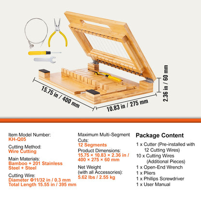 VEVOR Soap Cutter Cut 1-12 Bars Precisely and Accurately Cut 1 Inch Bars Bamboo Soap Slicer With Steel Wire Multi Handmade Soap