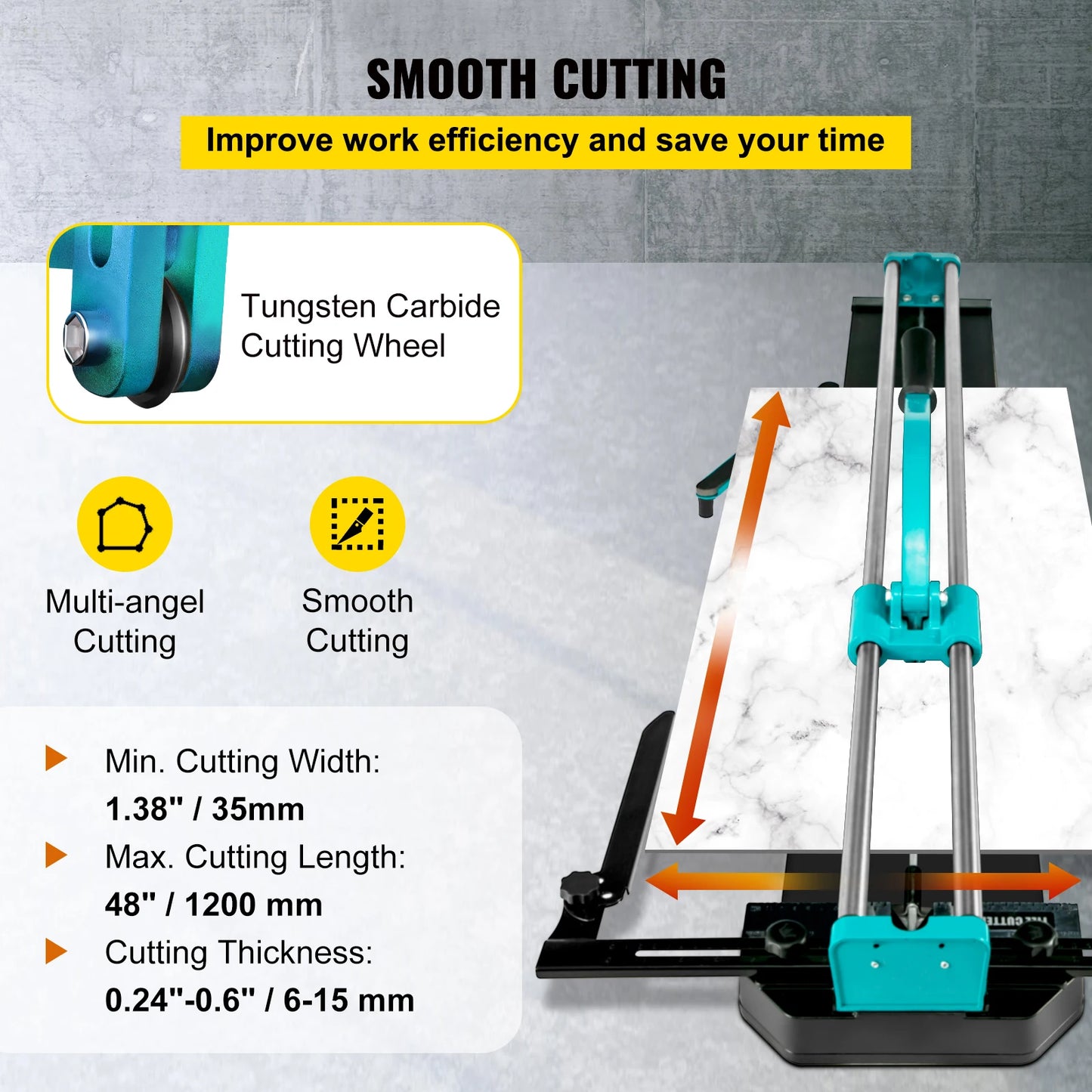 VEVOR 1200MM Tile Cutter, High Precision Manual Ceramic Floor Tiles Tile Cutter, 48 Inch Cutting Machine for Precision Cutting