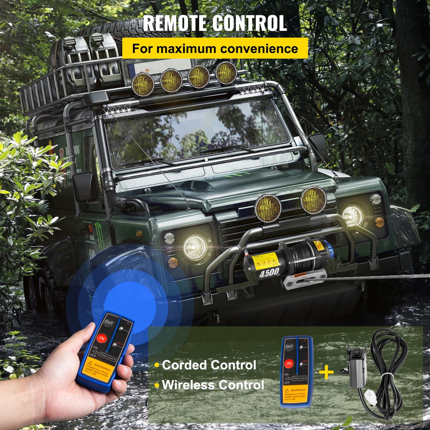 VEVOR Electric Winch Truck Winch 12V 4500LBS Synthetic Rope Off Road Waterproof ATV UTV Winches w/ Wireless Remote