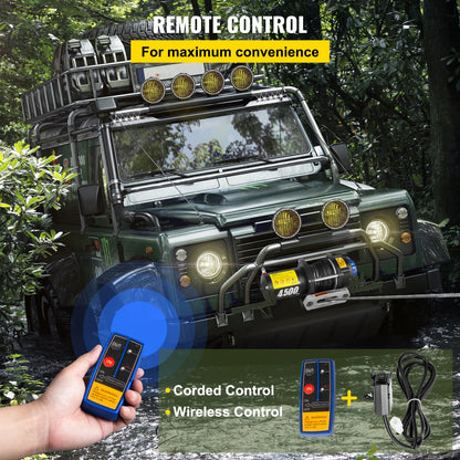 VEVOR Electric Winch Truck Winch 12V 4500LBS Synthetic Rope Off Road Waterproof ATV UTV Winches w/ Wireless Remote