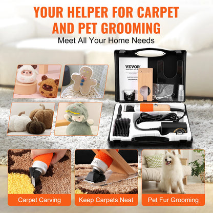 VEVOR 200W 1500-6100RPM Carpet Trimmer with Shearing Guide Electric Speed Adjustable Rug Carver Tufting Shears with 2 Blades
