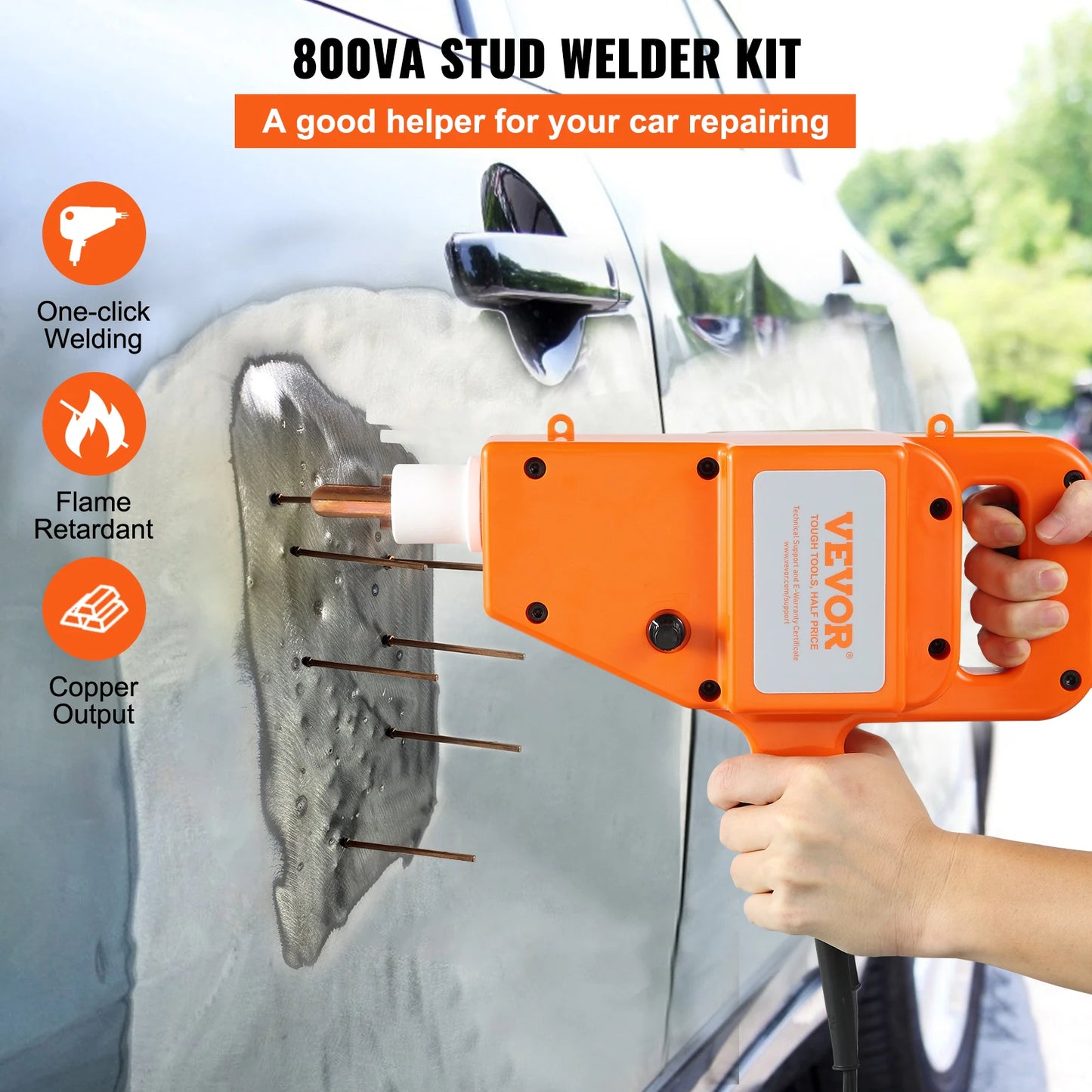 VEVOR 800VA Stud Welder Kit 1600A Dent Puller Kit Stud Gun with Complete Accessories Dent Welder Repair for Auto Body Repairing