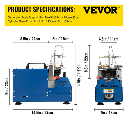 VEVOR 1800W High Pressure PCP Air Compressor Pump 4500PSI/30MPA/300BAR 220V Manual Stop for Paintball, Air Rifle, Diving Bottle