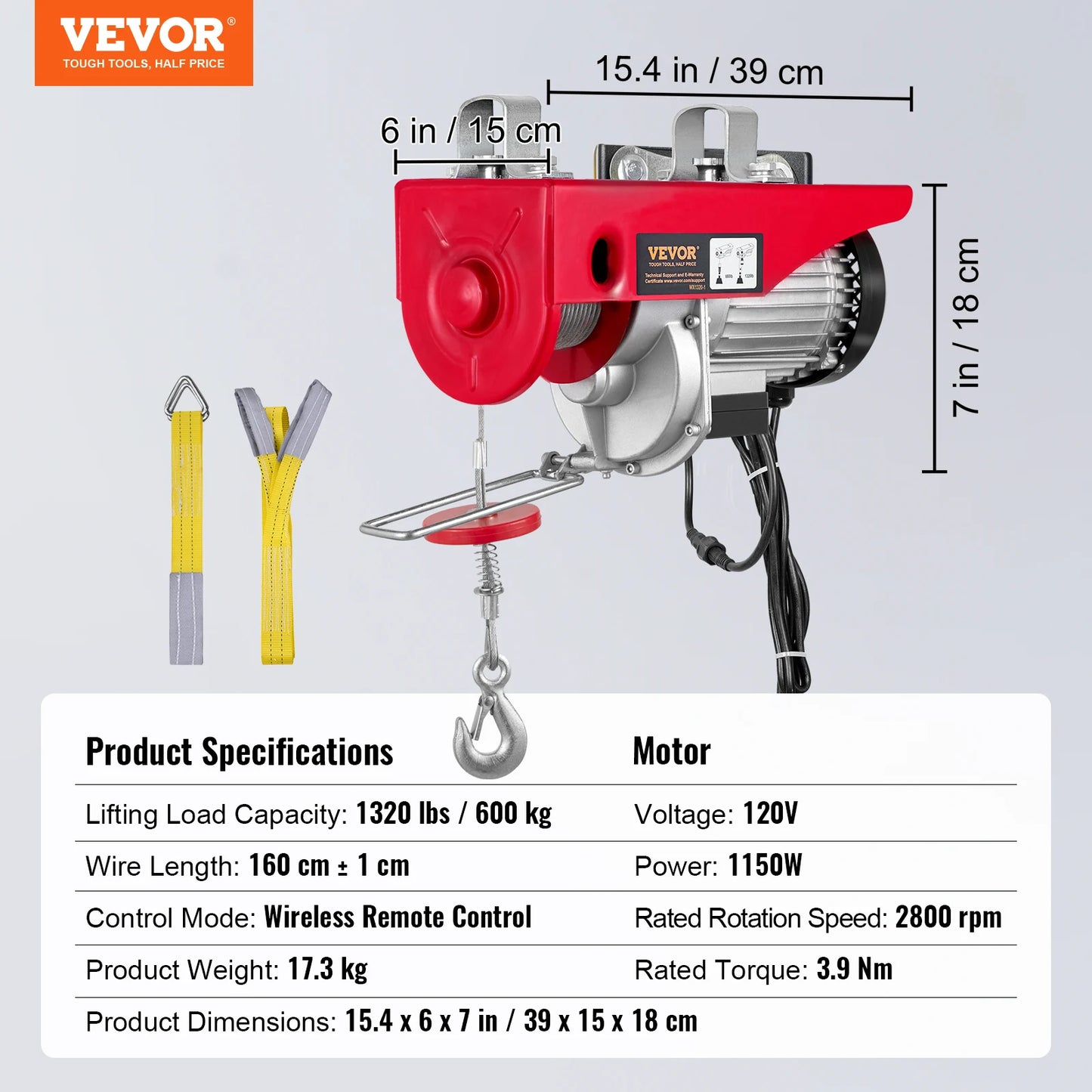 VEVOR 400-1000kg Electric Hoist Lifting Crane Cable Hoist Winch for Boat Car Garage Elevator with Wired Remote Control Lifter