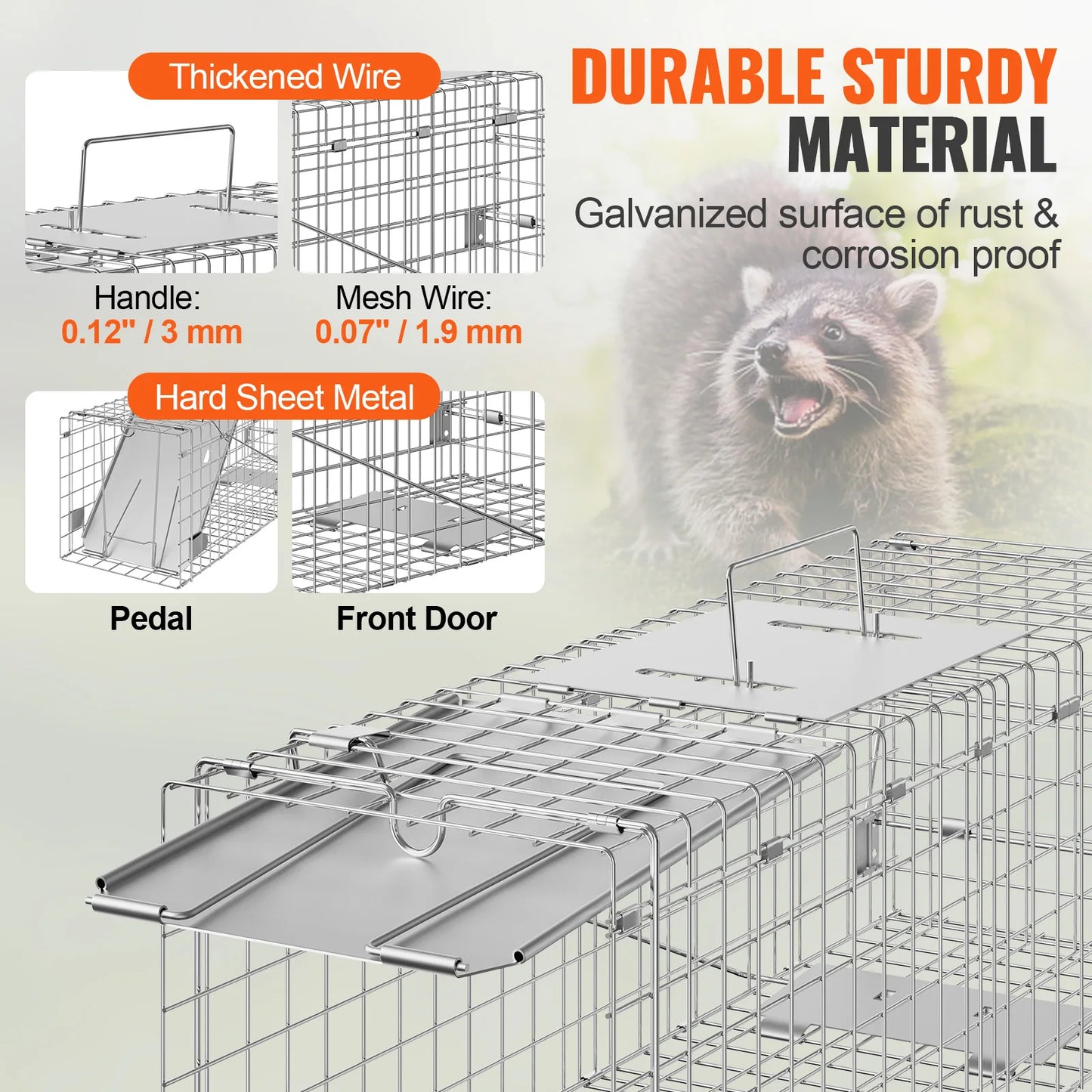 VEVOR Live Animal Cage Trap Humane Cat Rodent Control Folding with Handle for Rabbits Stray Cats Squirrels Raccoons Groundhogs