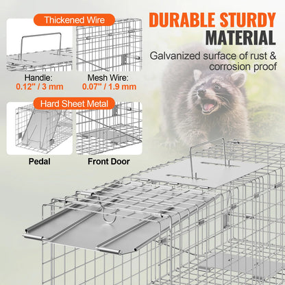 VEVOR Live Animal Cage Trap Humane Cat Rodent Control Folding with Handle for Rabbits Stray Cats Squirrels Raccoons Groundhogs