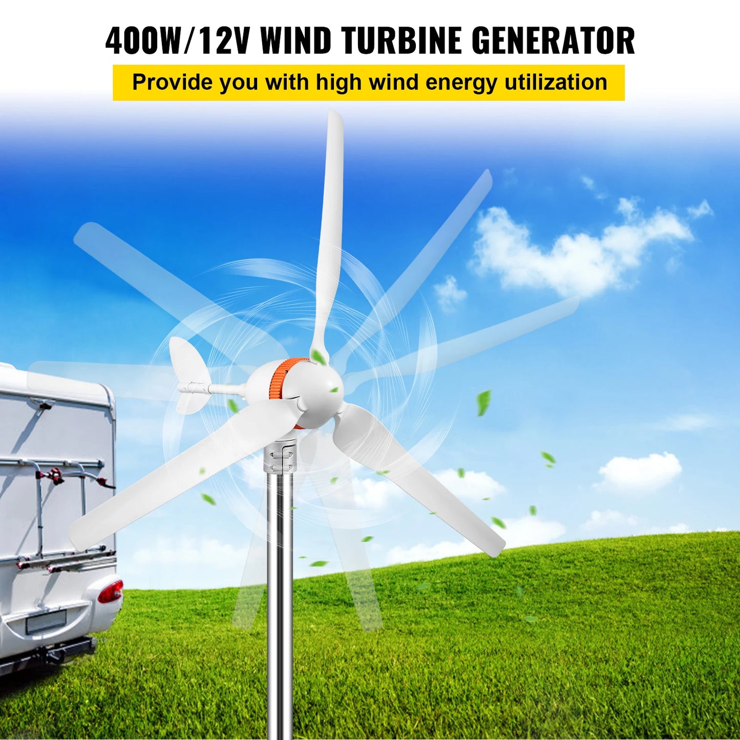 VEVOR Wind Turbine Generator 12V AC 300W-500W Wind Power Generator W/ MPPT Controller 3 5 Blades Auto Adjust Windward Home Use