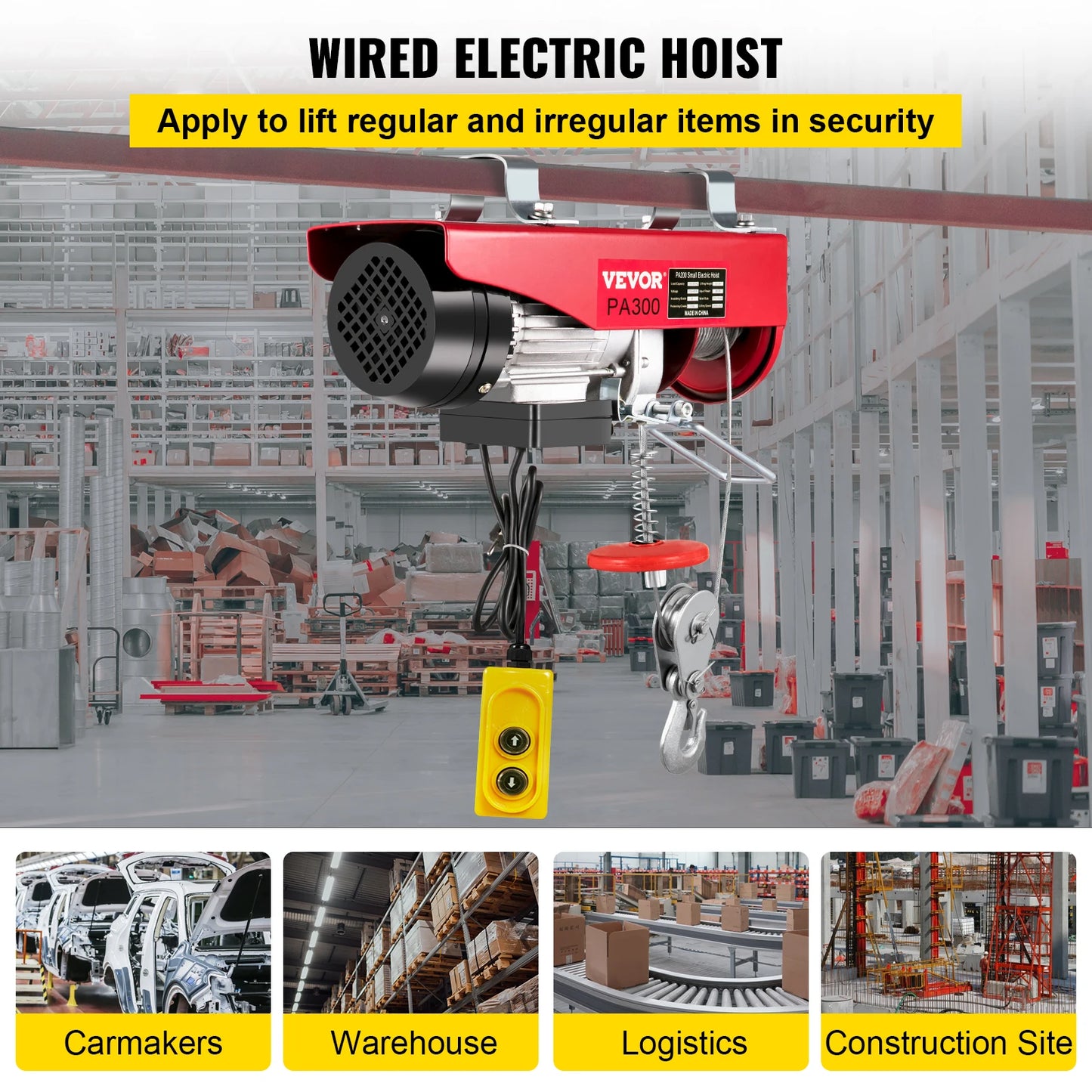 VEVOR 250/300Kg Electric Hoist Lifting Crane Cable Hoist Winch for Boat Car Garage Elevator with Wired Remote Control Lifter