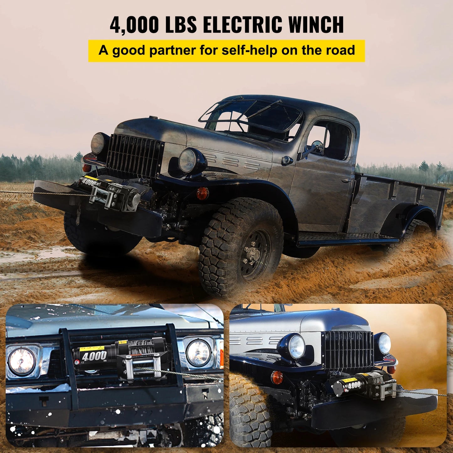 VEVOR 4000LBS 12V Electric Winch for 4X4 43FT Steel Cable With Wireless Control ATV Truck Off Road