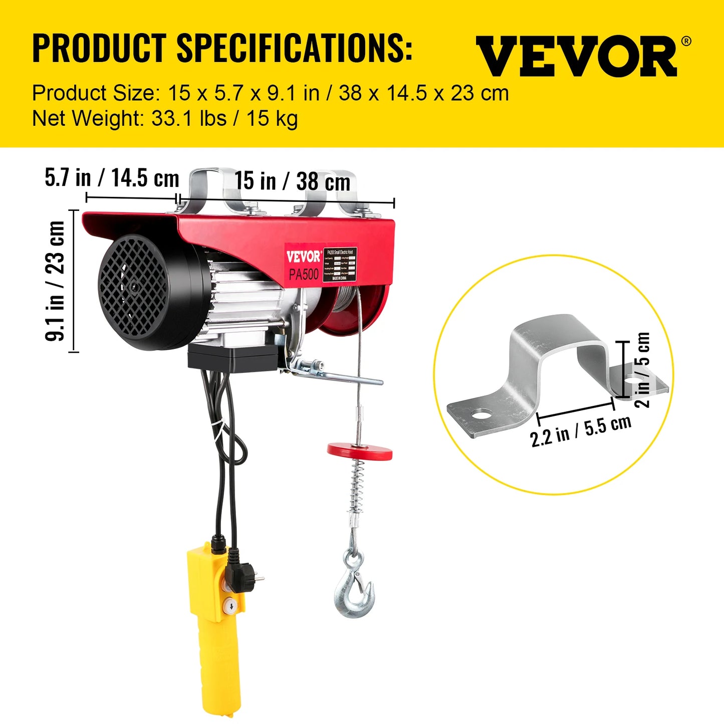 VEVOR 250/300Kg Electric Hoist Lifting Crane Cable Hoist Winch for Boat Car Garage Elevator with Wired Remote Control Lifter